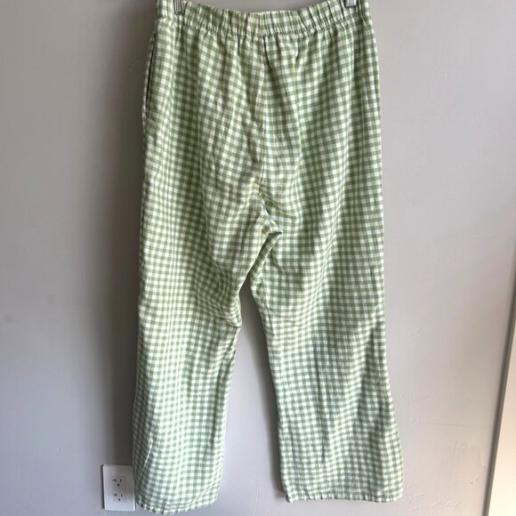 American Eagle 2 Piece Crop Top Flowy Pants Large Green Lined Gingham Hippie - Picture 9 of 16